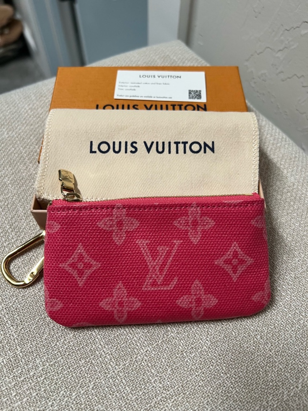 Louis Vuitton Hot Pink Monogram Key Pouch with Gold Hardware